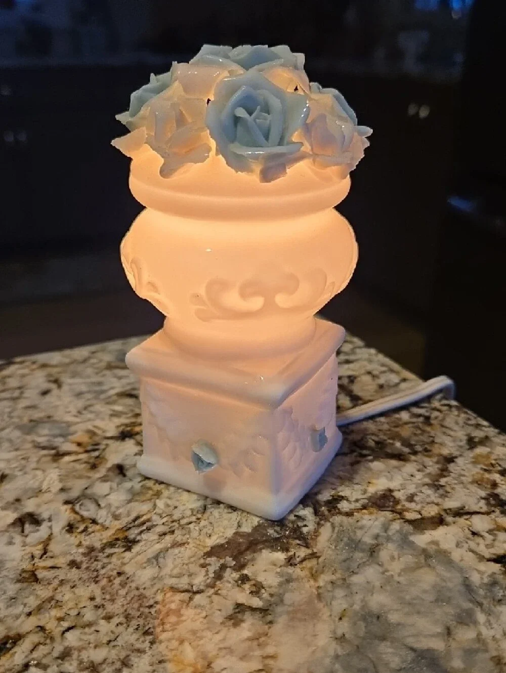 NIGHT LIGHT ▪︎ Vintage Porcelain Floral Electric- White with Pale Blue Roses